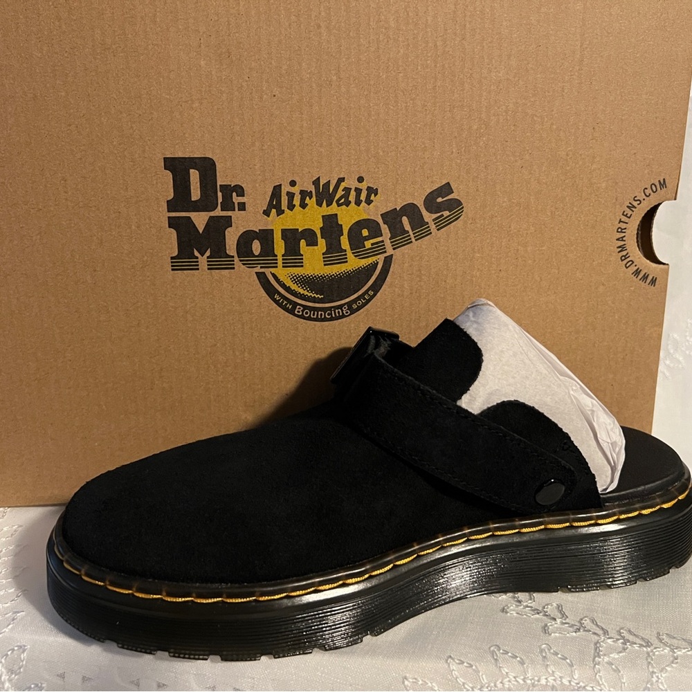 Dr. Martens Black Carlson Slingback Mule with Classic Yellow Stitch size 8